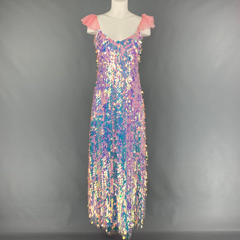 NEUBYRNE Vestido Mirabella con lentejuelas y paillettes de seda rosa talla M