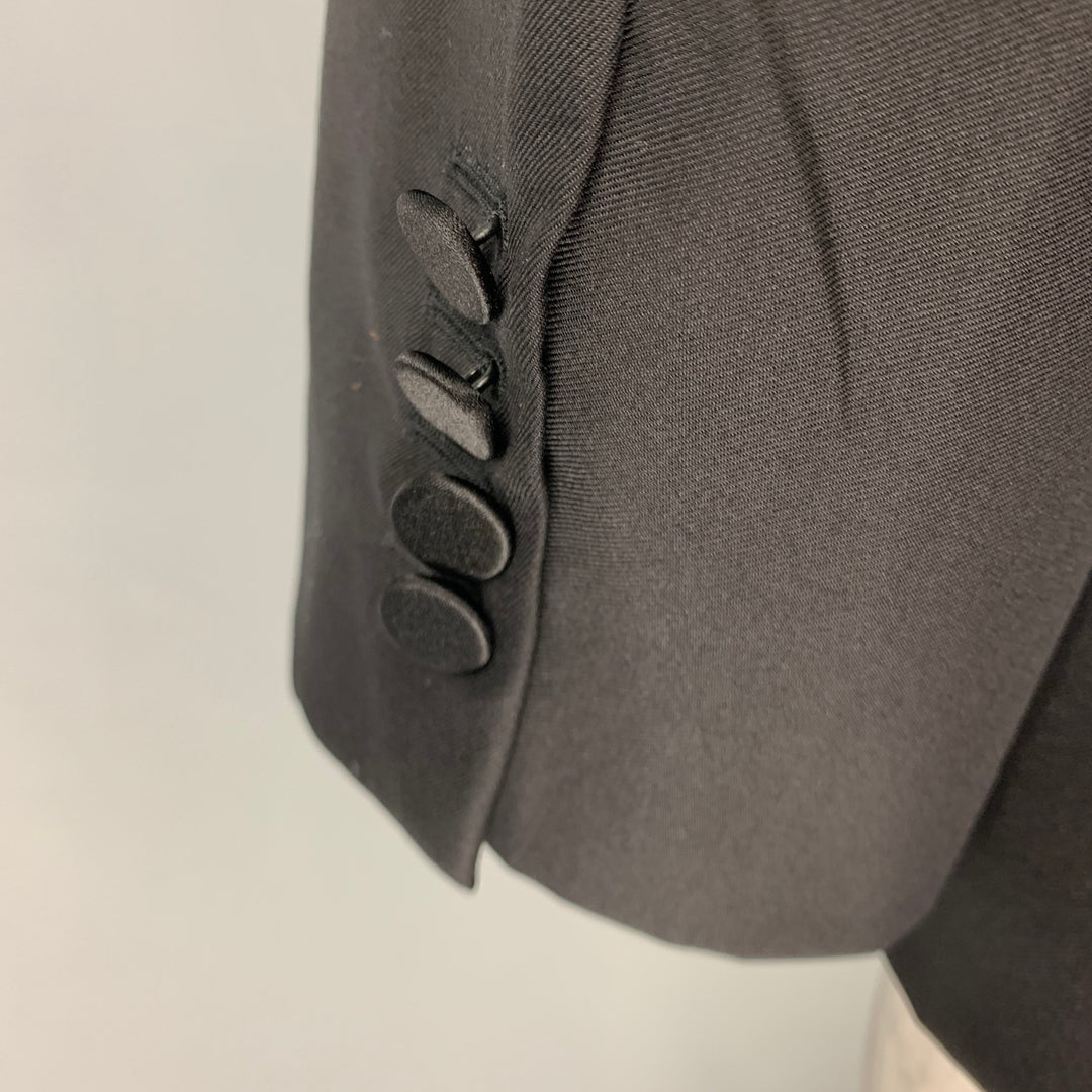 LANVIN Size 46 Black Wool Silk Tuxedo Sport Coat