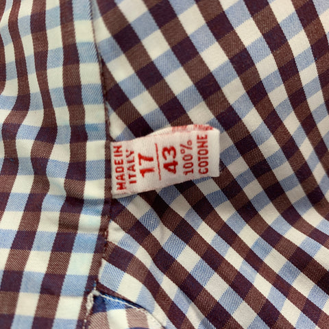 ISAIA Talla XL Camisa Manga Larga Algodón Cuadros Azul Marrón Marrón