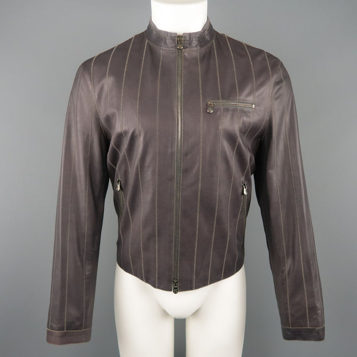 ARMANI COLLEZIONI 40 Purple Stitched Leather Biker Jacket