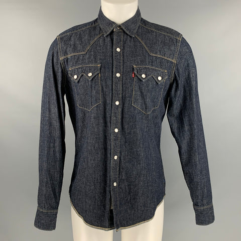 LEVI STRAUSS Taille M Marine Contrast Stitch Cotton Western Chemise à manches longues