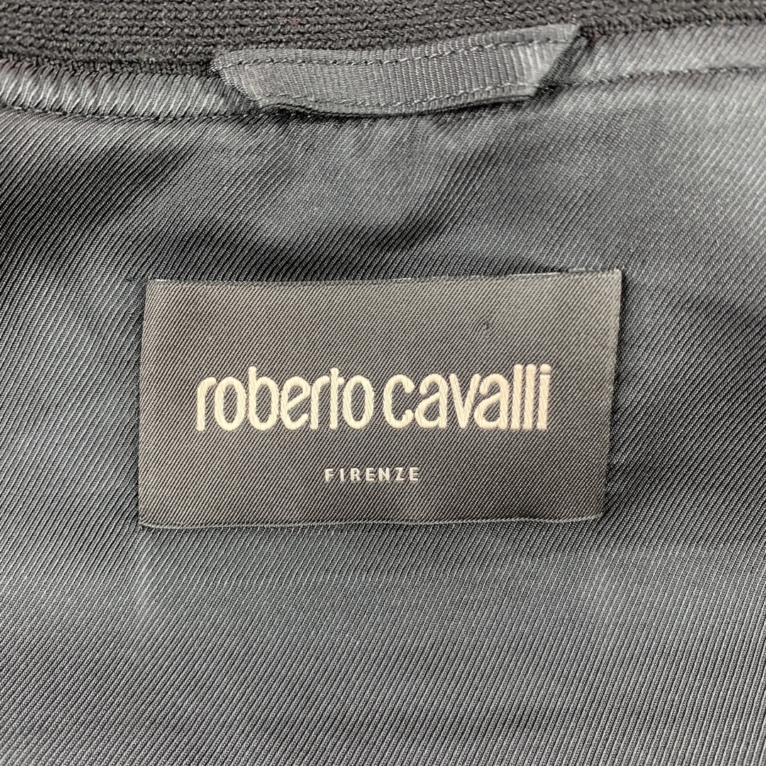 ROBERTO CAVALLI Pre-Fall 2018 Size 40 Black & Red Print Viscose Zip Up Jacket