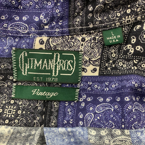 GITMAN VINTAGE Size L Blue & Navy Bandana Cotton Button Down Long Sleeve Shirt