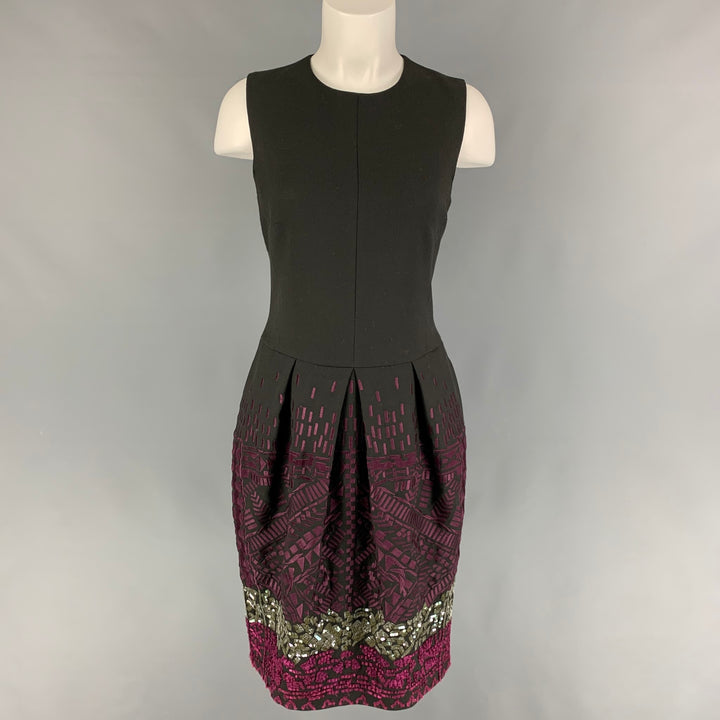 ETRO Size 8 Charcoal Wool Embroidered Shift Dress