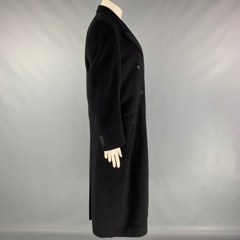 Vintage HERMES Size 10 Black Cashmere Double Breasted Coat