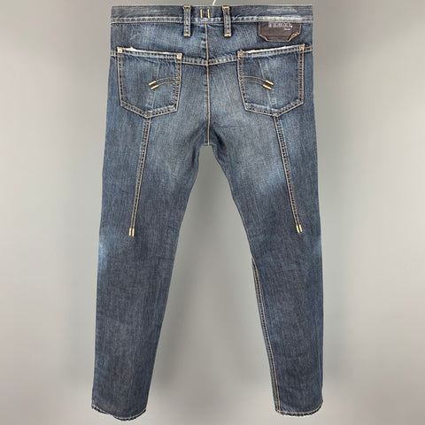 NEIL BARRETT Size 30 Indigo Distressed Denim Button Fly Jeans