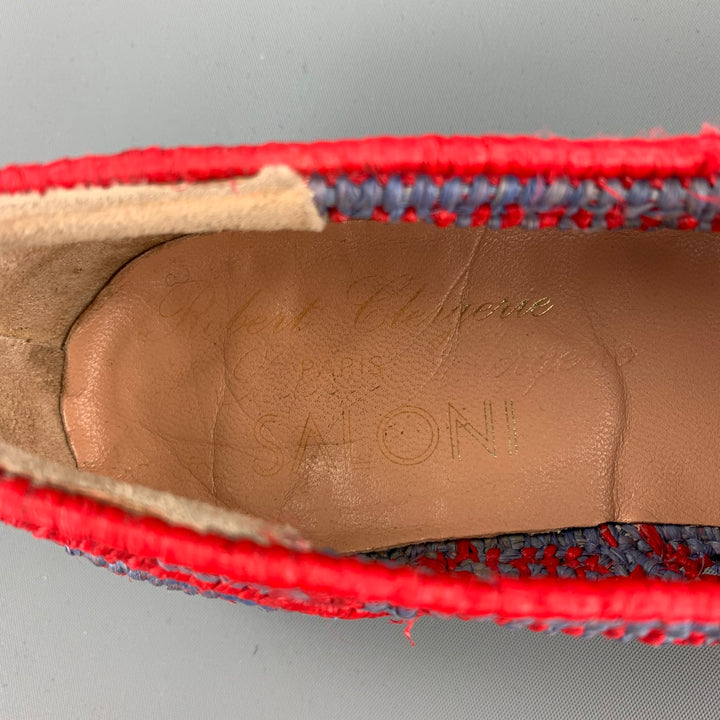 ROBERT CLERGERIE Size 7.5 Red & Blue Hand Woven Raffia Moccasins