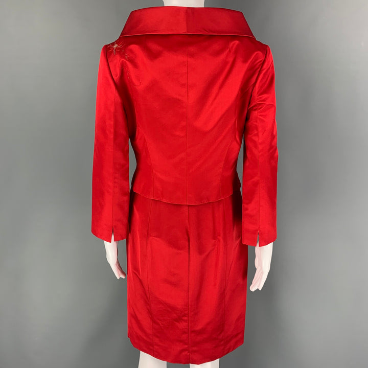 RICHARD TYLER Couture Size 8 Red Silk Rayon Beaded Knee-Length 2 Piece Set