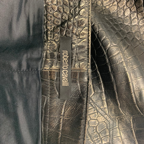 ROBERTO CAVALLI Size 38 Gunmetal Embossed Leather Casual Pants