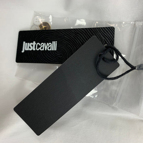 JUST CAVALLI Size S White Black Applique Cotton Long Sleeve Shirt