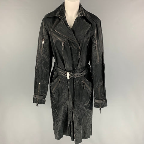 RALPH LAUREN Black Label Taille 12 Manteau ceinturé brillant en soie de coton noir