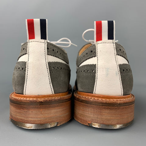 THOM BROWNE Size 9.5 Grey & White Two Toned Suede Wingtip Lace Up Shoes