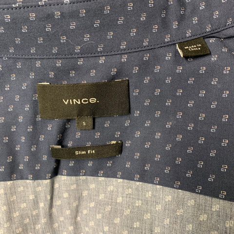 VINCE Camisa Manga Corta Rayón &amp; Algodón Lunares Azul Marino y Blanco Talla S