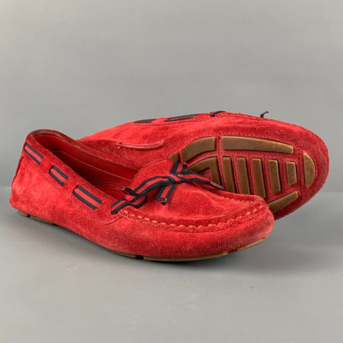 Vintage GUCCI Size 7 Red Navy Suede Ribbon Drivers Flats