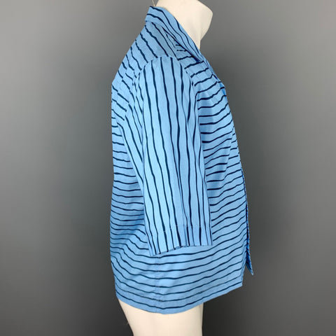 BAND OF OUTSIDERS Size M Blue & Navy Stripe Cotton Camp Short Sleeve Shirt