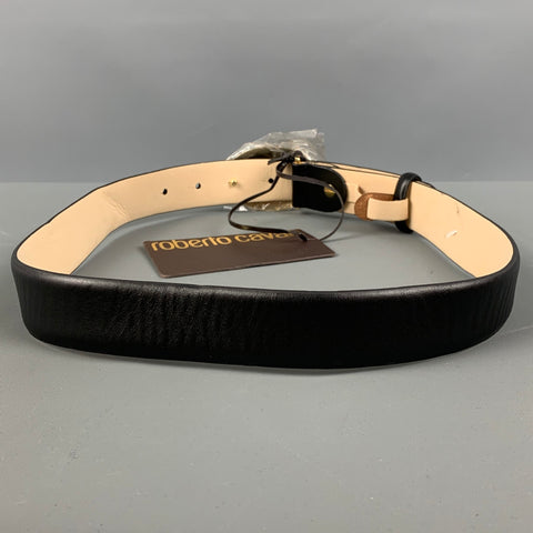 ROBERTO CAVALLI Size 4 Black Gold Leather Belt