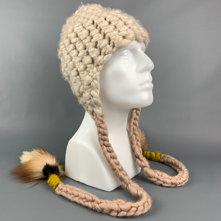 MISCHA LAMPERT Cream Knitted Wool Chunky Tails Hat