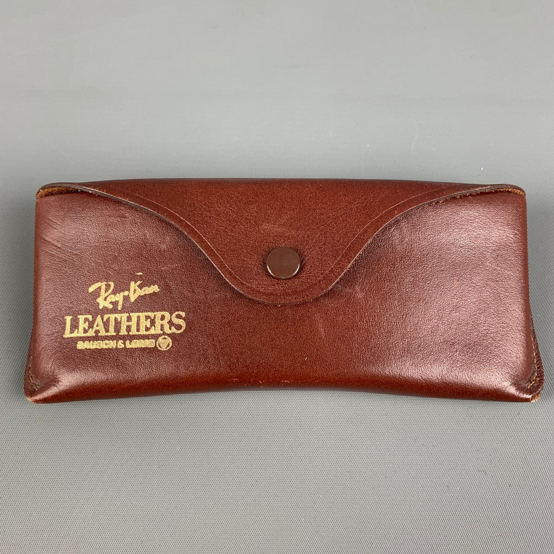 Vintage RAY-BAN Size Brown Leather Metal Aviator Sunglasses