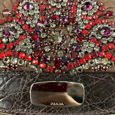 Sac à main PRADA en cuir rouge marron avec strass