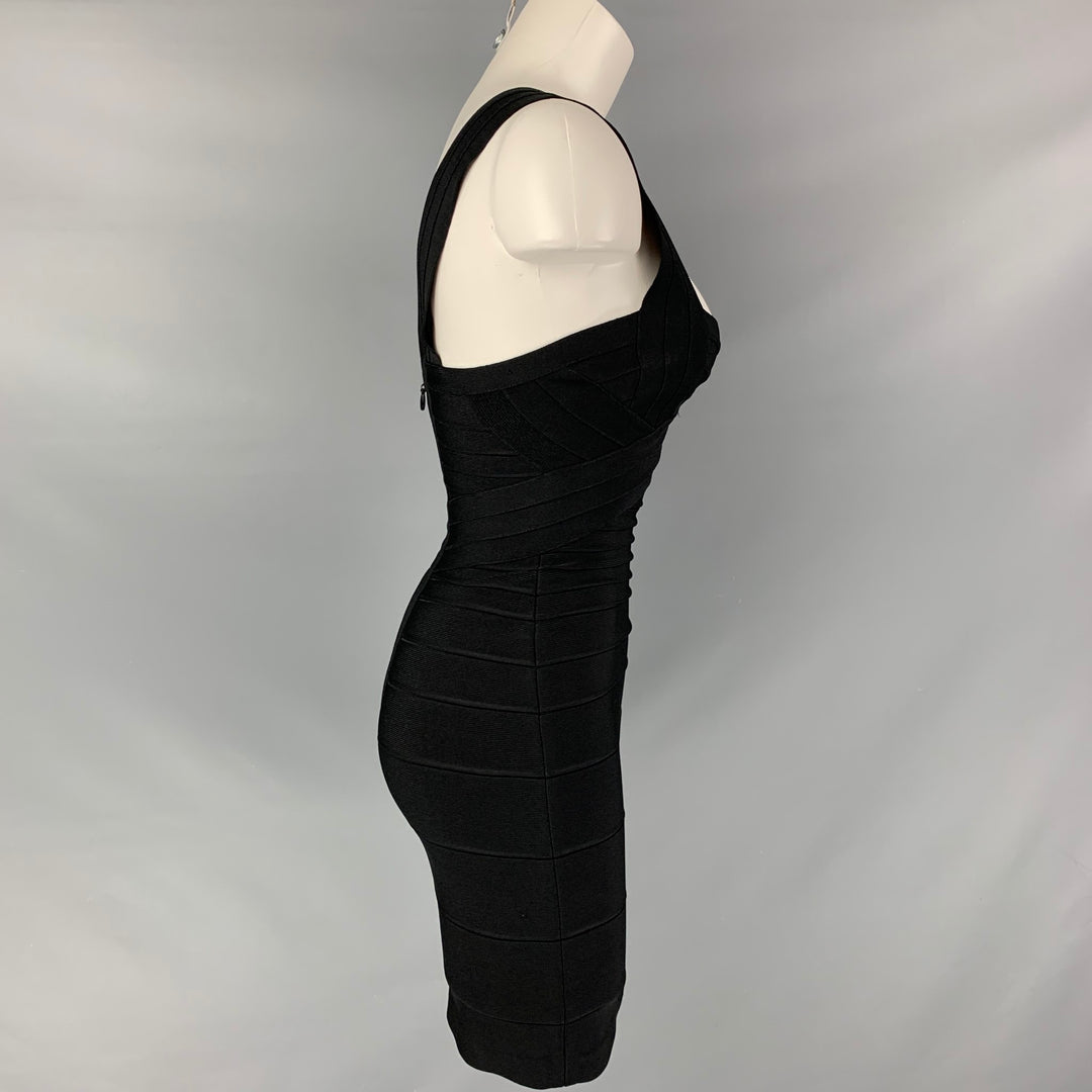 HERVE LEGER Size XS Black Rayon Blend Fitted Cocktail Dress
