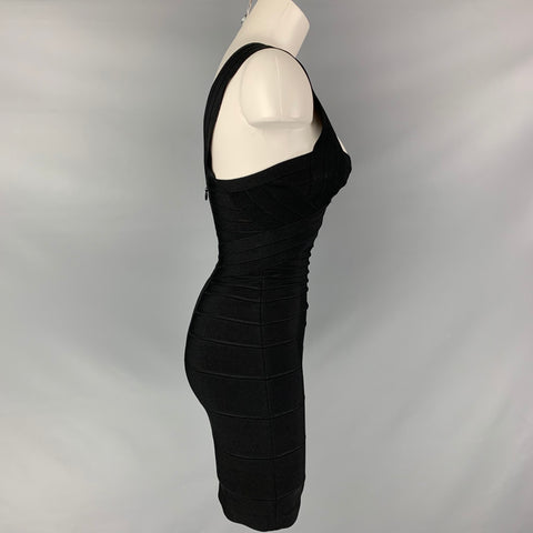 HERVE LEGER Taille XS Robe de cocktail ajustée en mélange de rayonne noire
