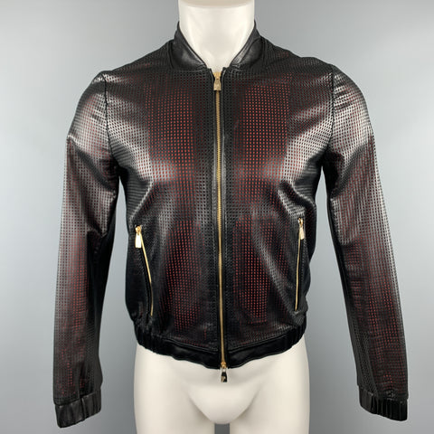 VERSACE COLLECTION Size 34 Black Perforated Leather Medusa Zip Up Jacket