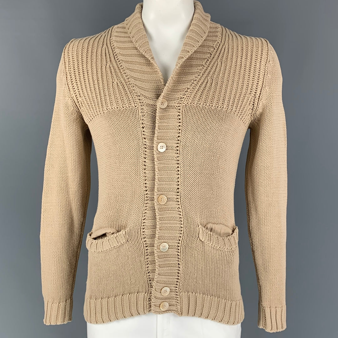 ROBERTO COLLINA Taille L Cardigan col châle en coton tricoté beige