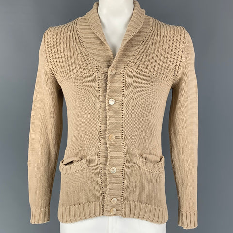 ROBERTO COLLINA Size L Beige Knit Cotton Shawl Collar Cardigan