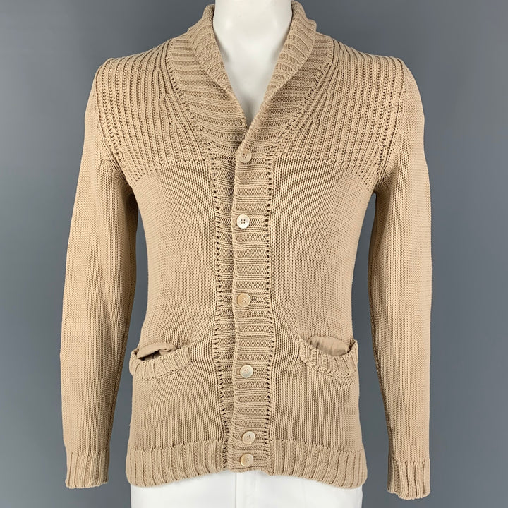 ROBERTO COLLINA Taille L Cardigan col châle en coton tricoté beige