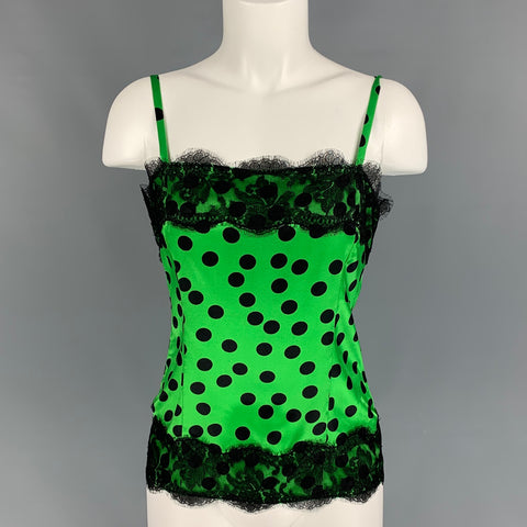 D&amp;G by DOLCE &amp; GABBANA Talla 8 Top casual de lunares de seda negro verde