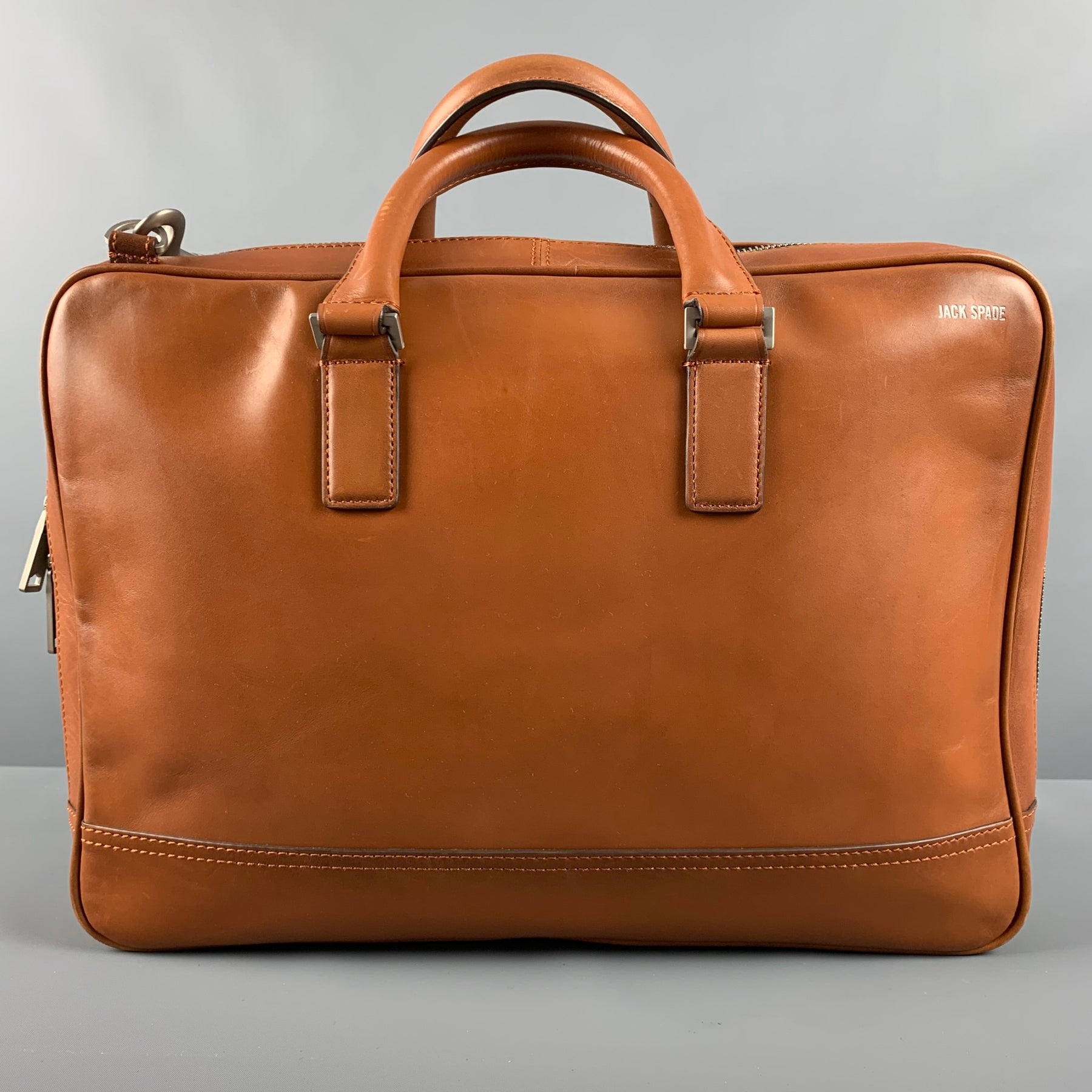 JACK SPADE Tan Solid Leather Briefcase Bags Sui Generis Designer Consignment