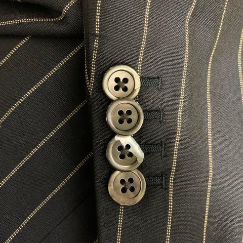PRADA Size 34 Navy Cream Pinstripe Viscose Linen Pleated Suit