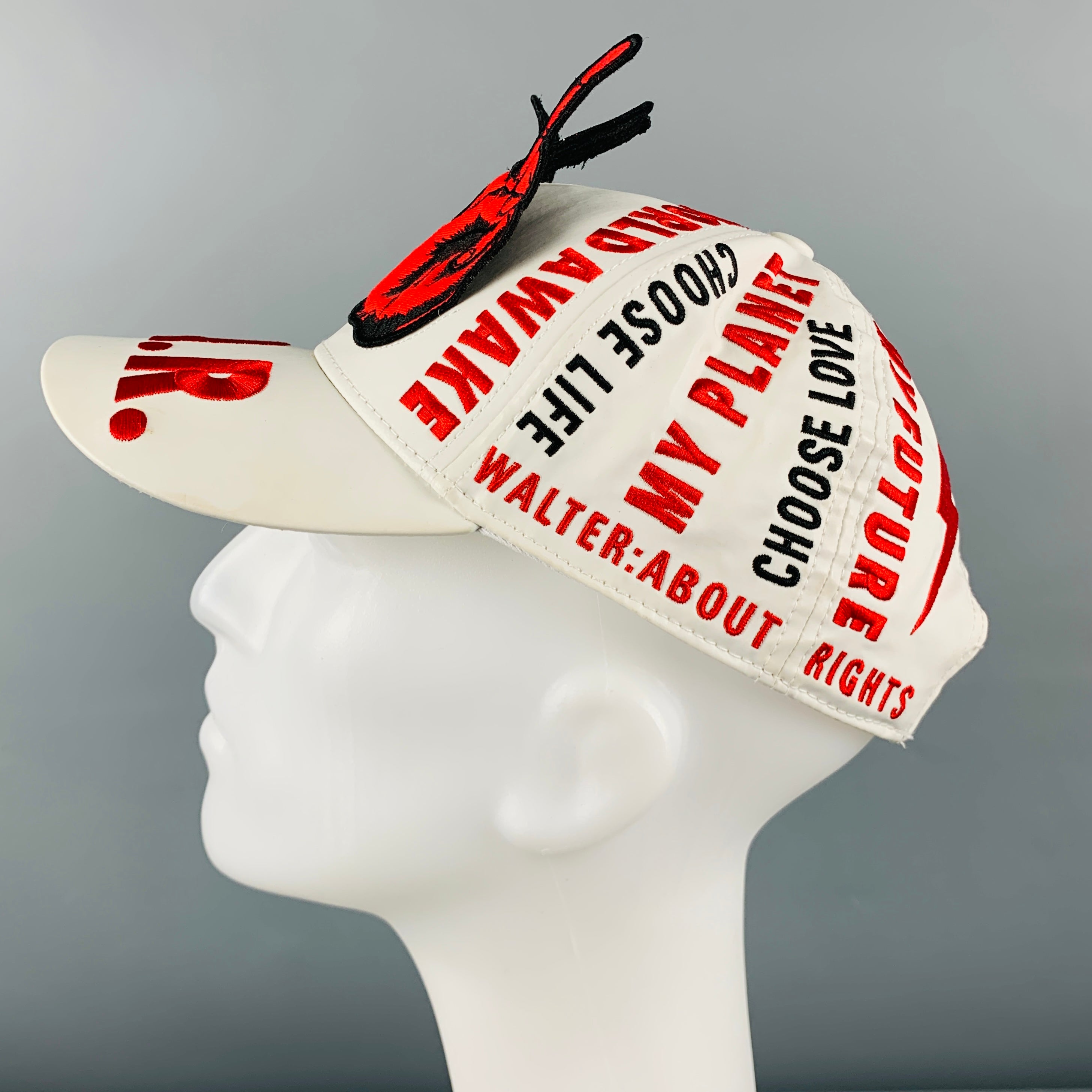 WALTER VAN BEIRENDONCK White Red Embroidered Cotton Blend Coated