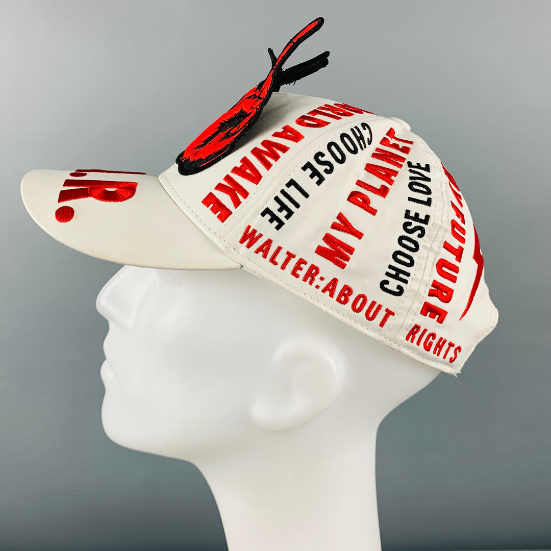 WALTER VAN BEIRENDONCK White Red Embroidered Cotton Blend Coated Canvas Hat
