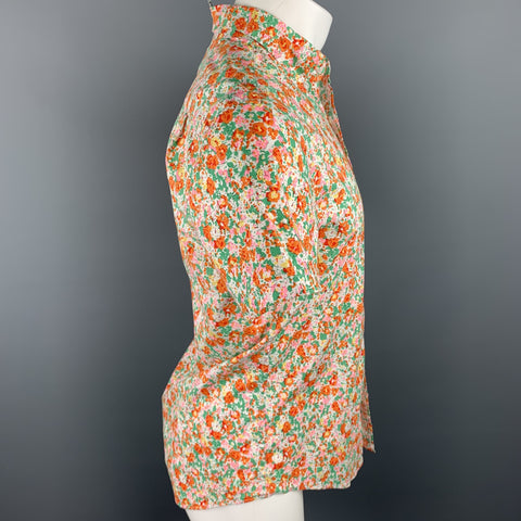 J CREW Size S Orange & Green Floral Cotton Button Down Short Sleeve Shirt