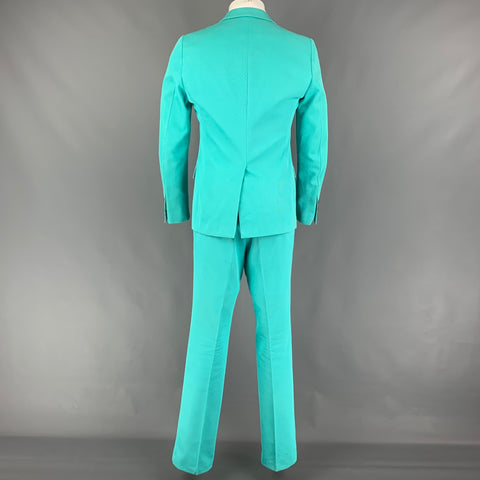 GUCCI Size 38 Teal Textured Cotton Notch Lapel Suit