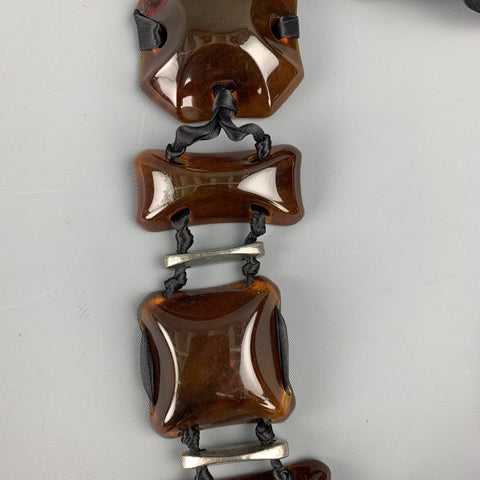 LANVIN Black & Brown Glass Metal Ribbon Tie Up Necklace