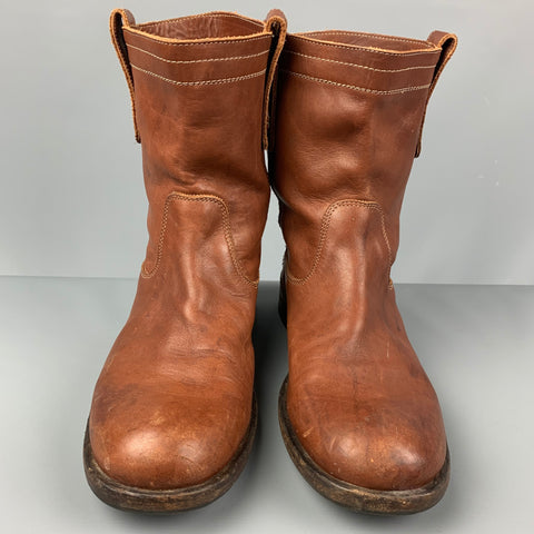 FIORENTINI + BAKER Taille 12 Bottes à enfiler en cuir à surpiqûres contrastées beiges