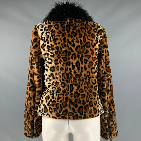 ADRIENNE LANDAU Size M Black Orange Polyester Blend Biker Jacket