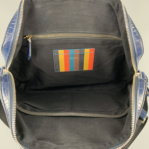 PAUL SMITH Navy Crocodile Embossed Leather Laptop Case Briefcase