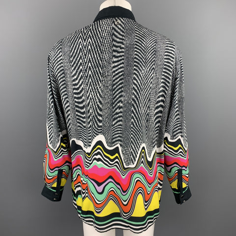 JUST CAVALLI Size XL Black & White Print Viscose Long Sleeve Shirt