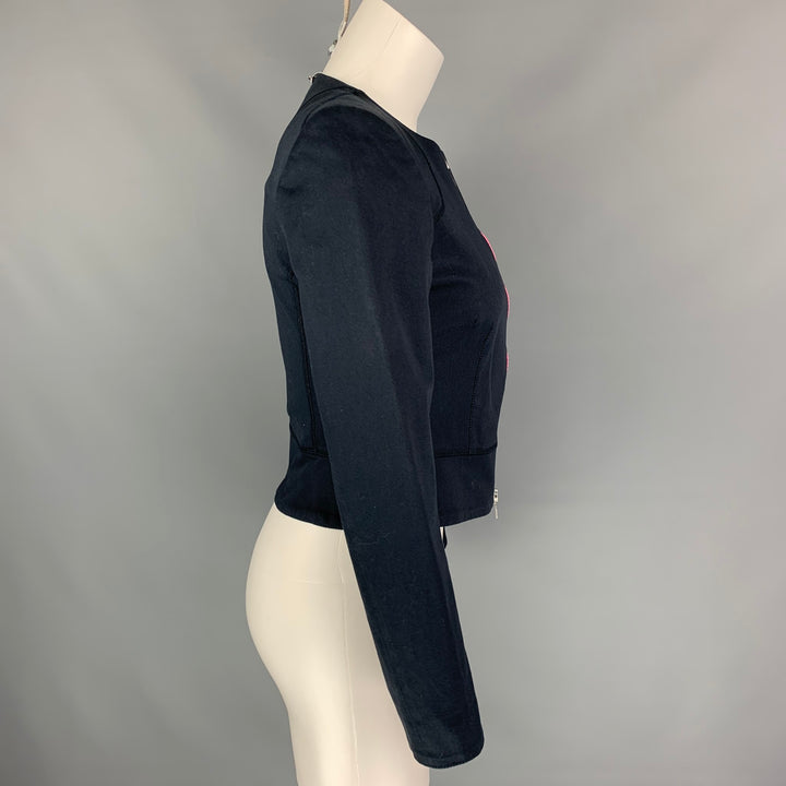 MCQ by ALEXANDER MCQUEEN Size 4 Navy & Fuchsia Cotton Cropped Jacket