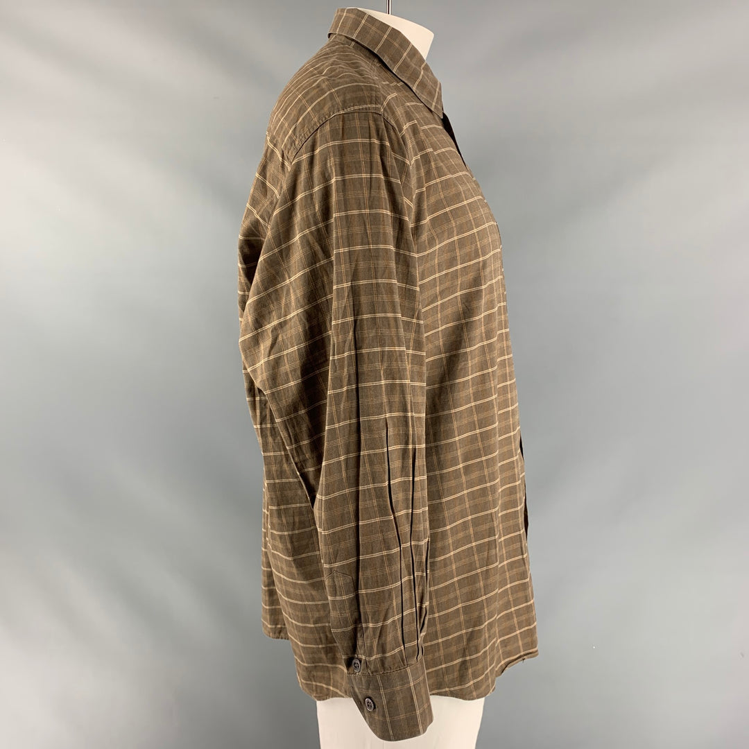 ERMENEGILDO ZEGNA Size XL Brown Plaid Cotton Button Down Long Sleeve Shirt
