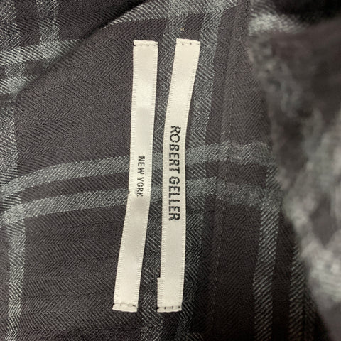 ROBERT GELLER Size L Charcoal & Grey Plaid Cotton Blend Long Sleeve Shirt