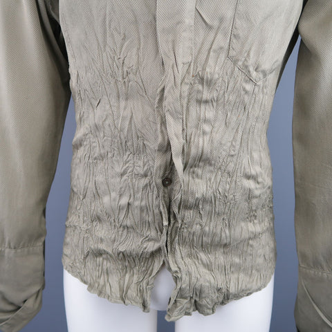 ROBERTO CAVALLI Olive Nailhead Cotton Wrinkled Gathered Waist Long Sleeve Shirt
