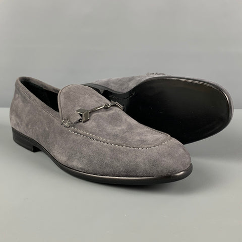 JIMMY CHOO Size 8 Grey Suede Horsebit Loafers