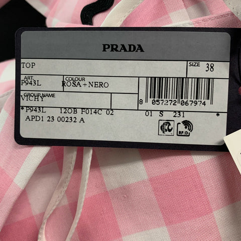 PRADA Size 2 Pink White Cotton Gingham Bralette Casual Top
