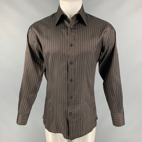 YVES SAINT LAURENT Talla M Camisa de manga larga con puntadas en contraste marrón y blanca