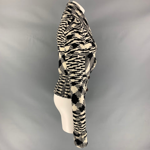 MISSONI Size 6 Black & White Wool Knitted Jacket (Outdoor)