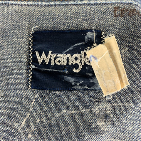 WRANGLER Size XS Blue Splattered Denim Snaps Long Sleeve Shirt